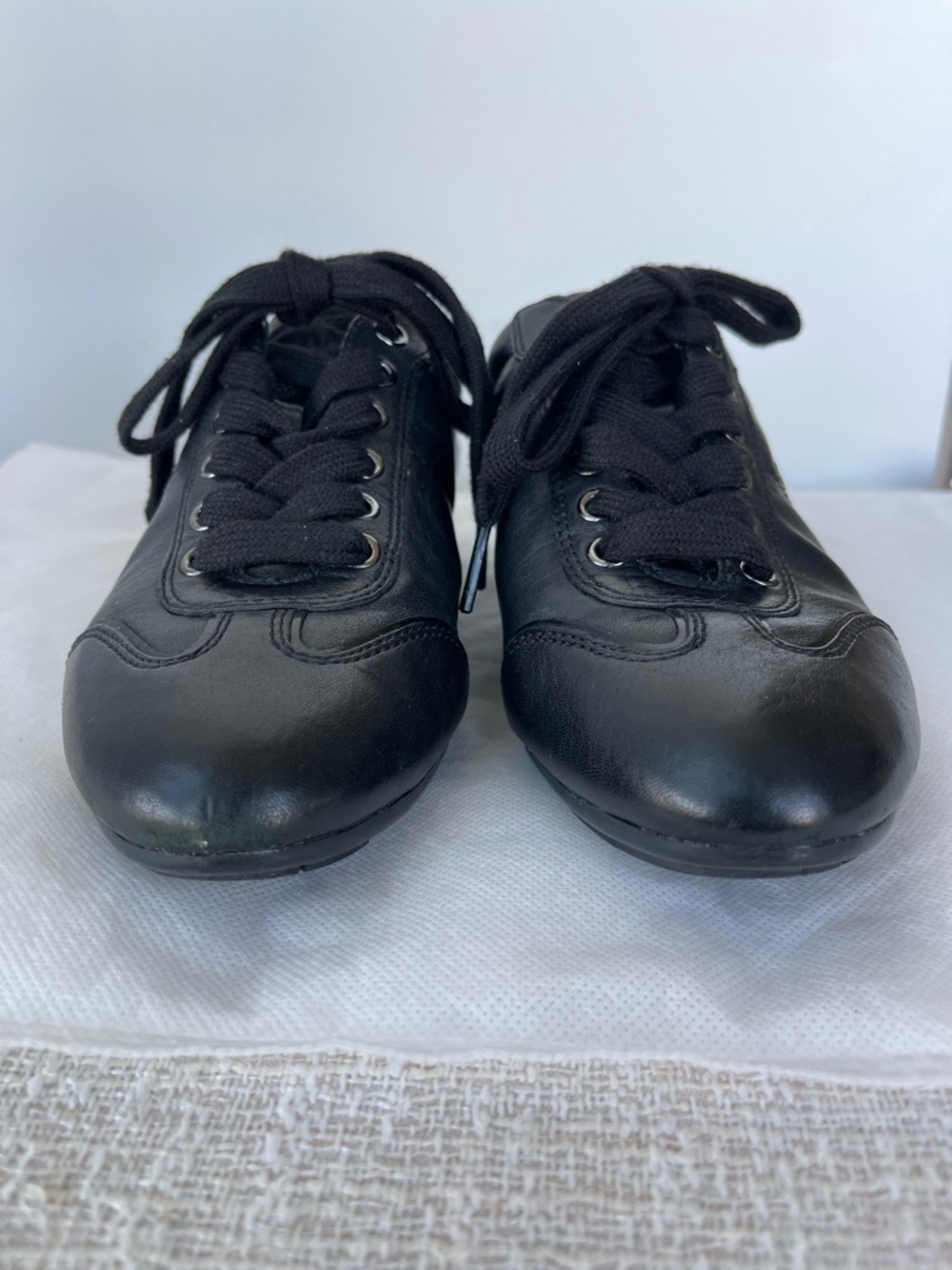 Prada Montecarlo Logo Plaque Black Leather Low-Top Lace Up Trainers 35.5 - Picture 12 of 15